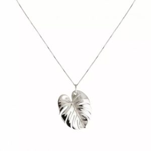 Halsband monstera palmblad silver